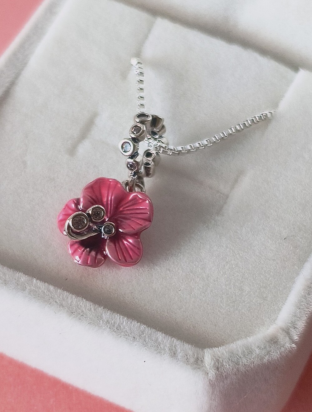 White Roses & Sherry 925 Sterling Silver Pink Flower CZ Necklace